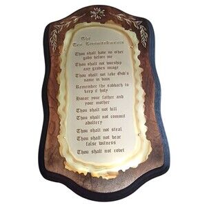VTG The Ten Commandments Wall Plaque Hanging HOMCO Home Interiors Wood & Brass